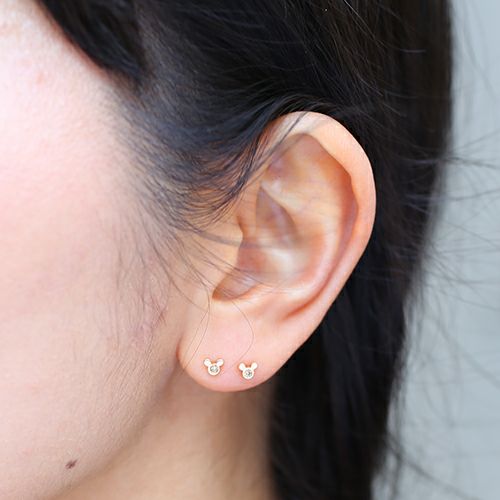 米奇老鼠棕色鑽石耳環 - 10K黃金(雙耳)