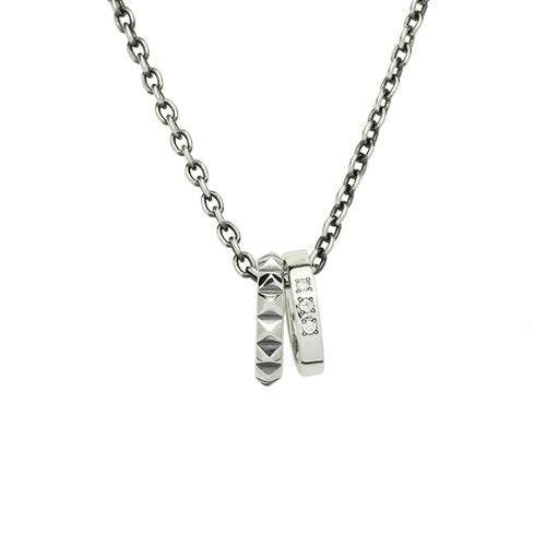 Studded Double Love Baby Ring Necklace - Silver