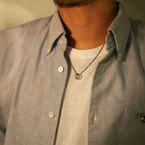 Studded Double Love Baby Ring Necklace - Silver