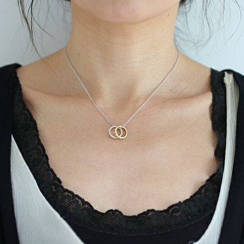 Studded Double Love Baby Ring Necklace – Gold & Silver
