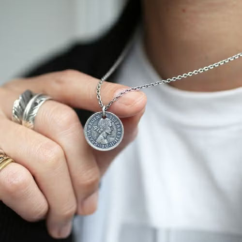 Vintage Sixpence Coin Necklace - Silver