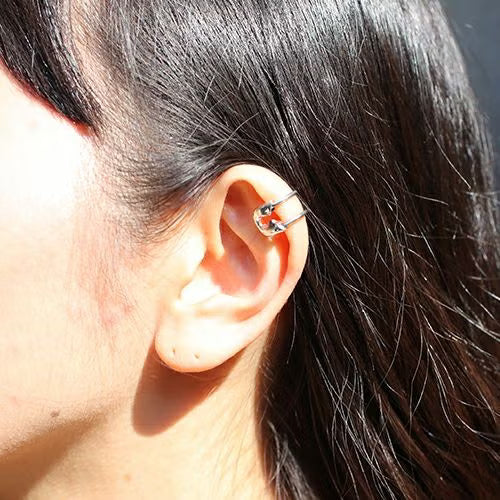 Safety Pin Diamond Ear Cuff Silver (Single Ear)