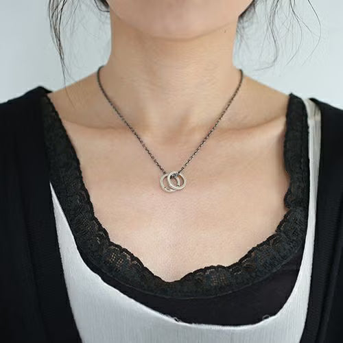 Flat Double Diamond Necklace - Silver