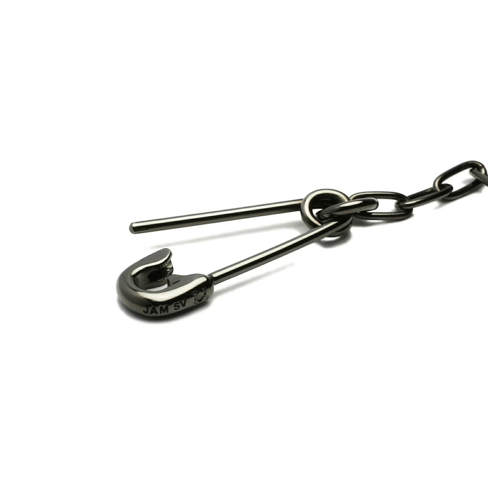 Safety Pin Long Azuki Chain Diamond Necklace S - Black