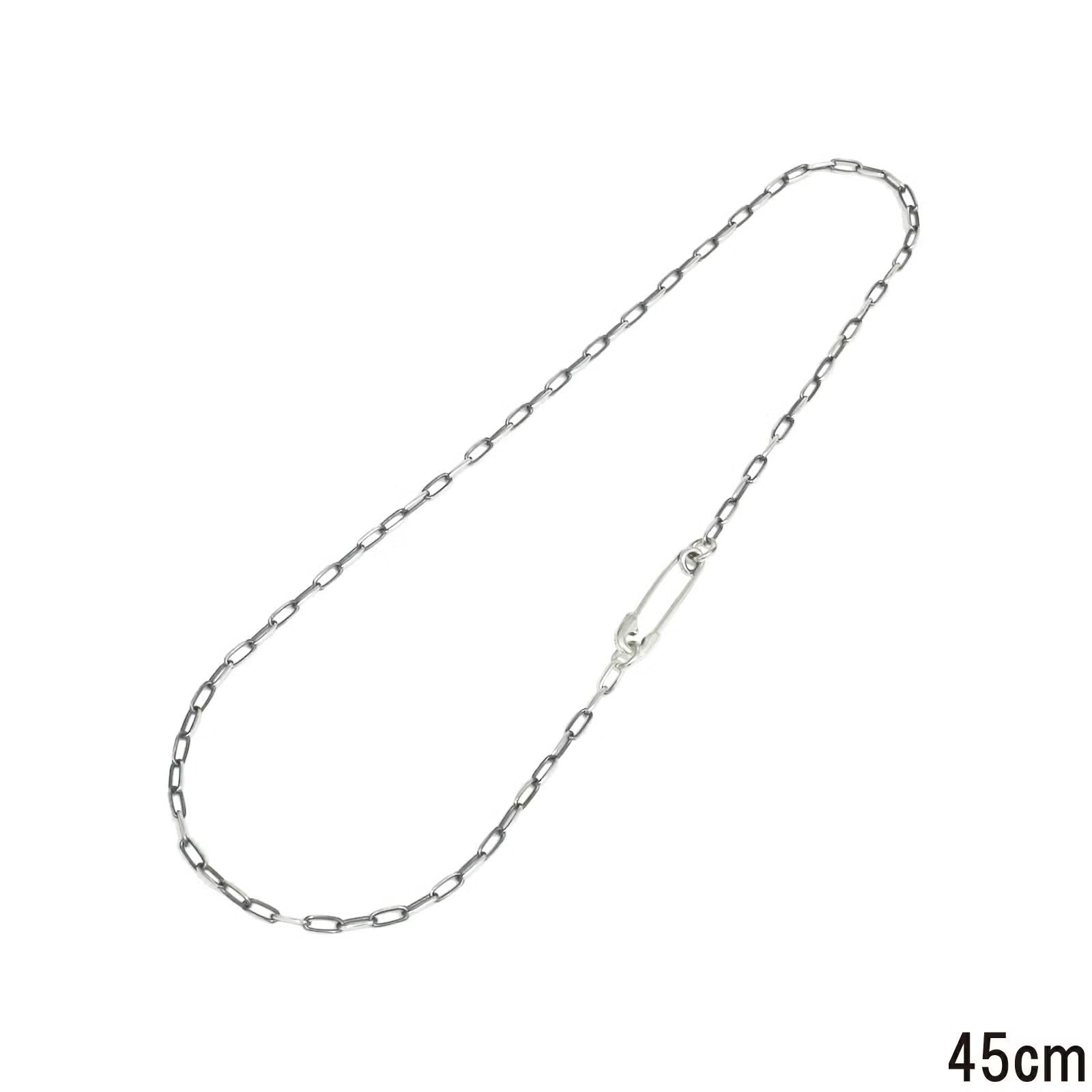 Safety Pin Long Azuki Chain Diamond Necklace S - Silver (Smoked Finish)