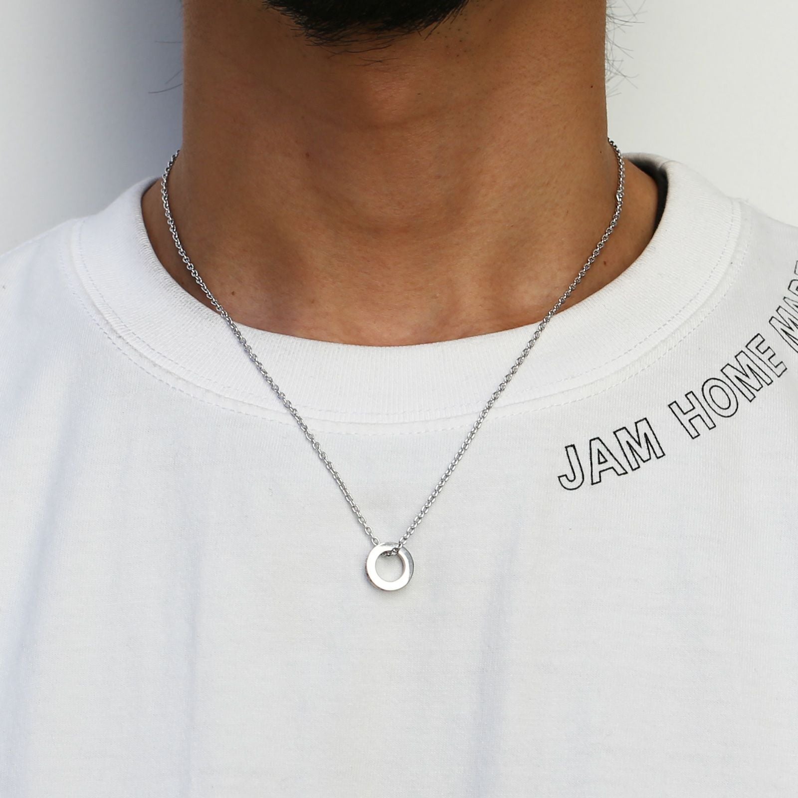 Flat-Band Diamond Star Necklace - Silver