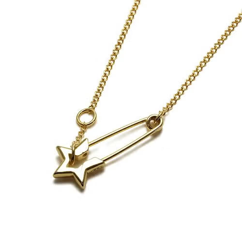 Star & Safety Pin Necklace - Gold