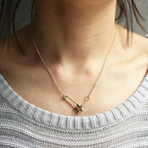 Star & Safety Pin Necklace - Gold