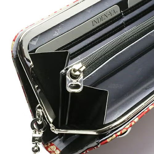 Inden - Inden-ya Clasp Purse Long Wallet, RED x WHITE, Mukyo Pattern