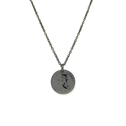 Vintage Sixpence Coin Necklace - Black