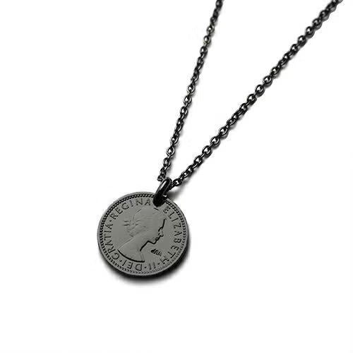 Vintage Sixpence Coin Necklace - Black
