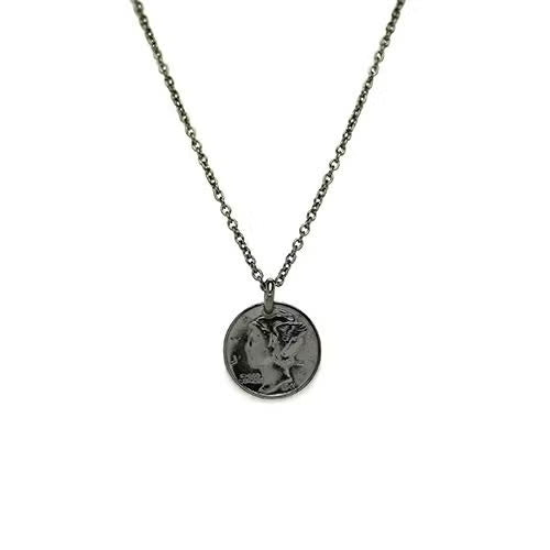 Vintage Mercury Coin Necklace - Black