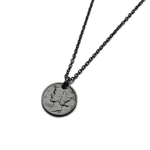 Vintage Mercury Coin Necklace - Black
