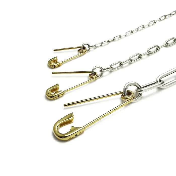 Safety Pin Long Azuki Chain Diamond Bracelet M - 18K Yellow Gold
