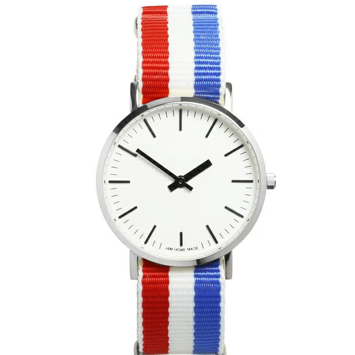 Jam Watch Type 3 Silver/White - NATO Strap (Tricolor) - / Wristwatch / Couple's Watch