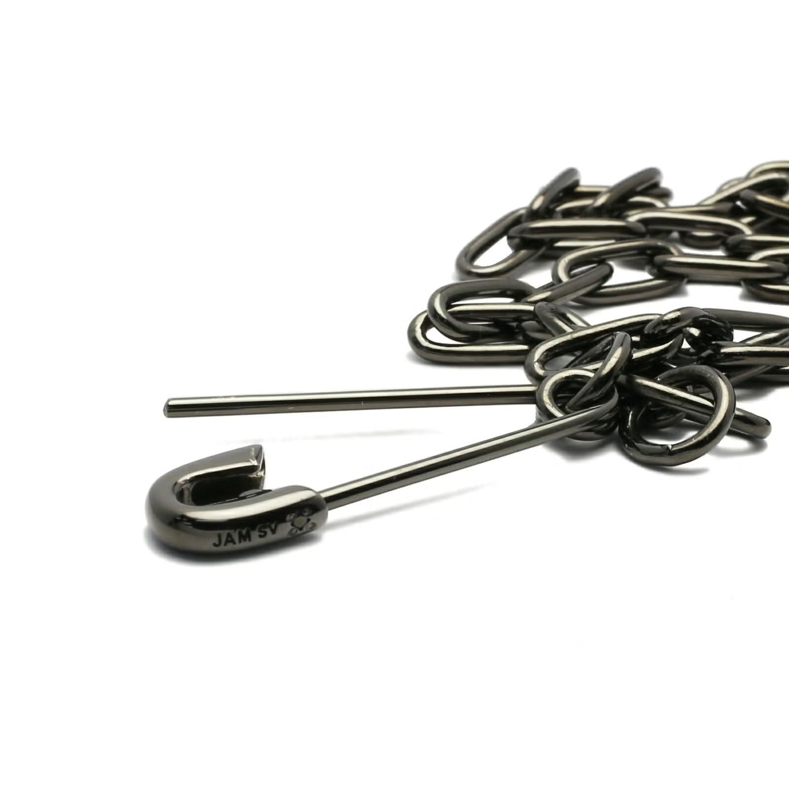 Safety Pin Long Azuki Chain Diamond Necklace M - Black