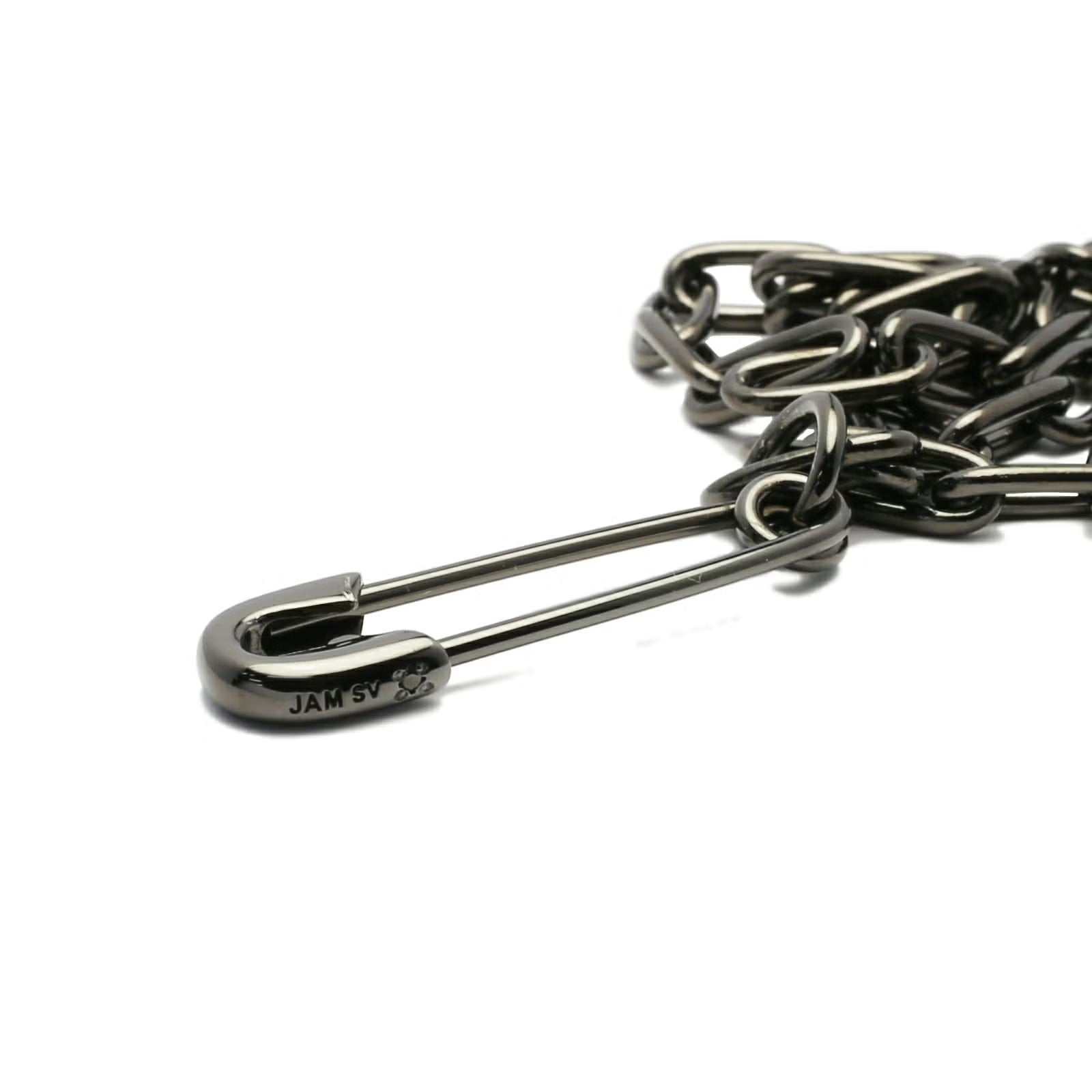 Safety Pin Long Azuki Chain Diamond Necklace M - Black