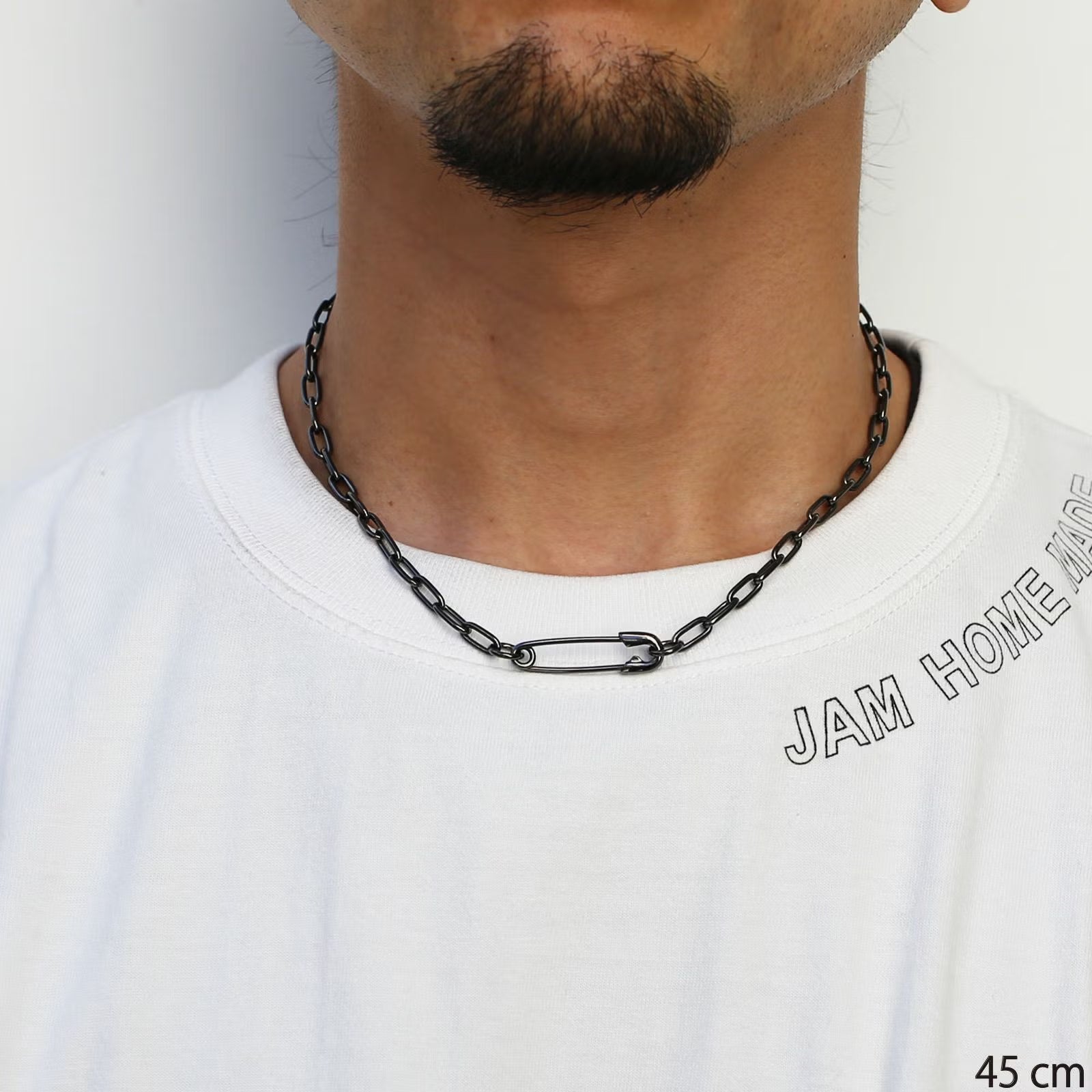 Safety Pin Long Azuki Chain Diamond Necklace M - Black