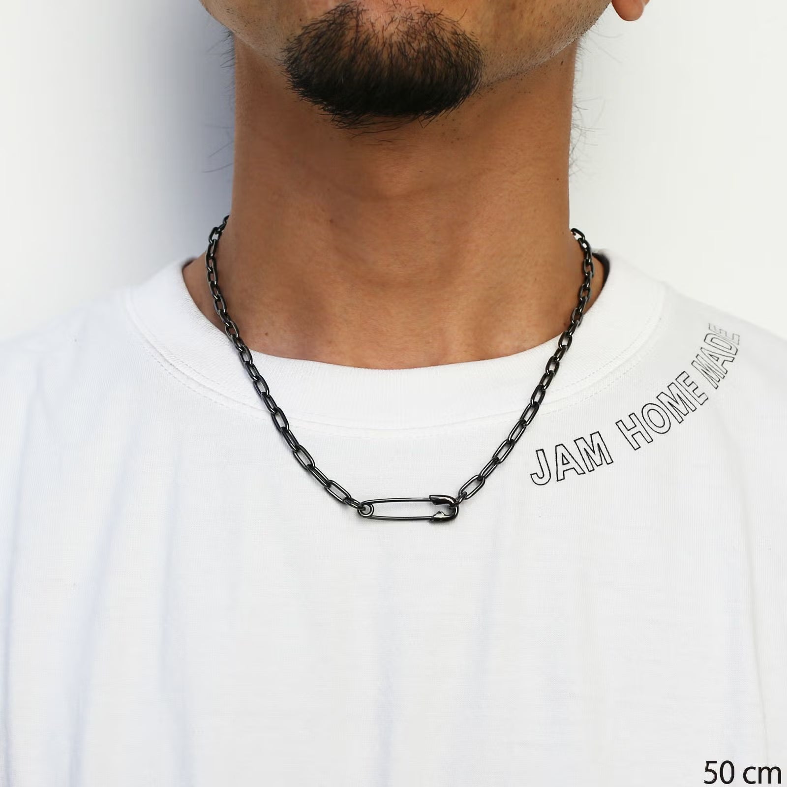 Safety Pin Long Azuki Chain Diamond Necklace M - Black