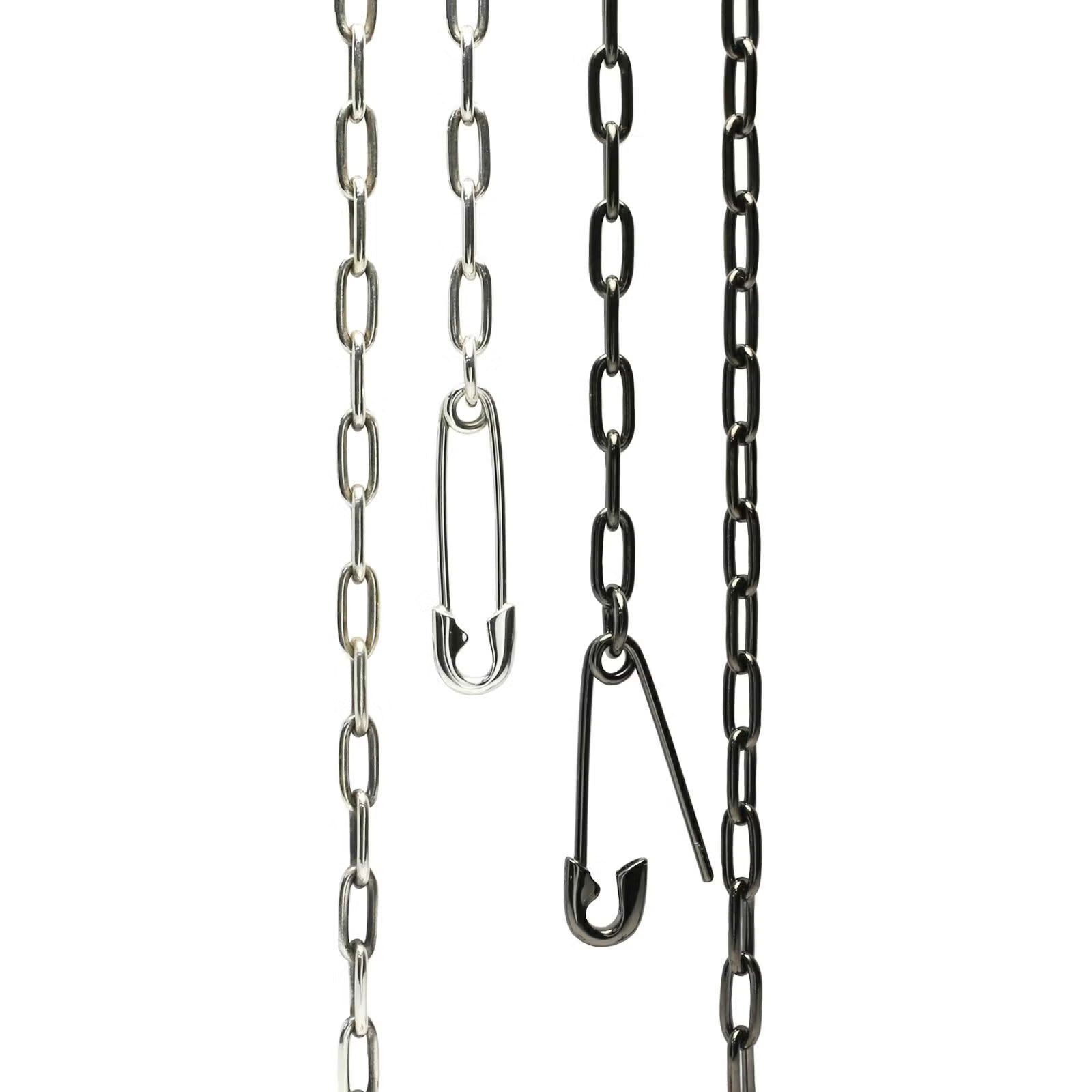 Safety Pin Long Azuki Chain Diamond Necklace M - Silver (Smoked Finish)