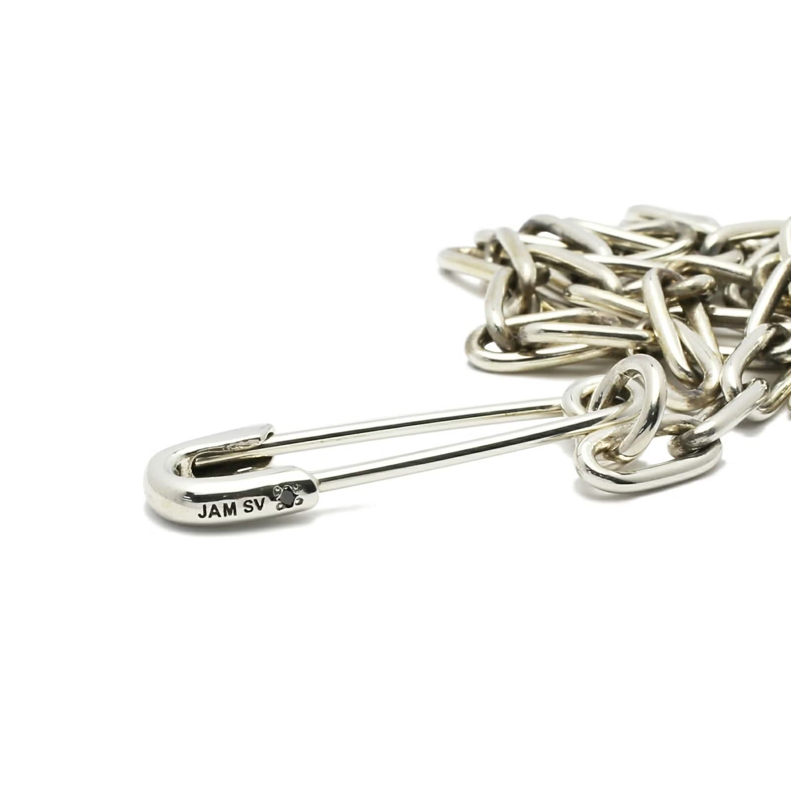 Safety Pin Long Azuki Chain Diamond Necklace M - Silver (Smoked Finish)