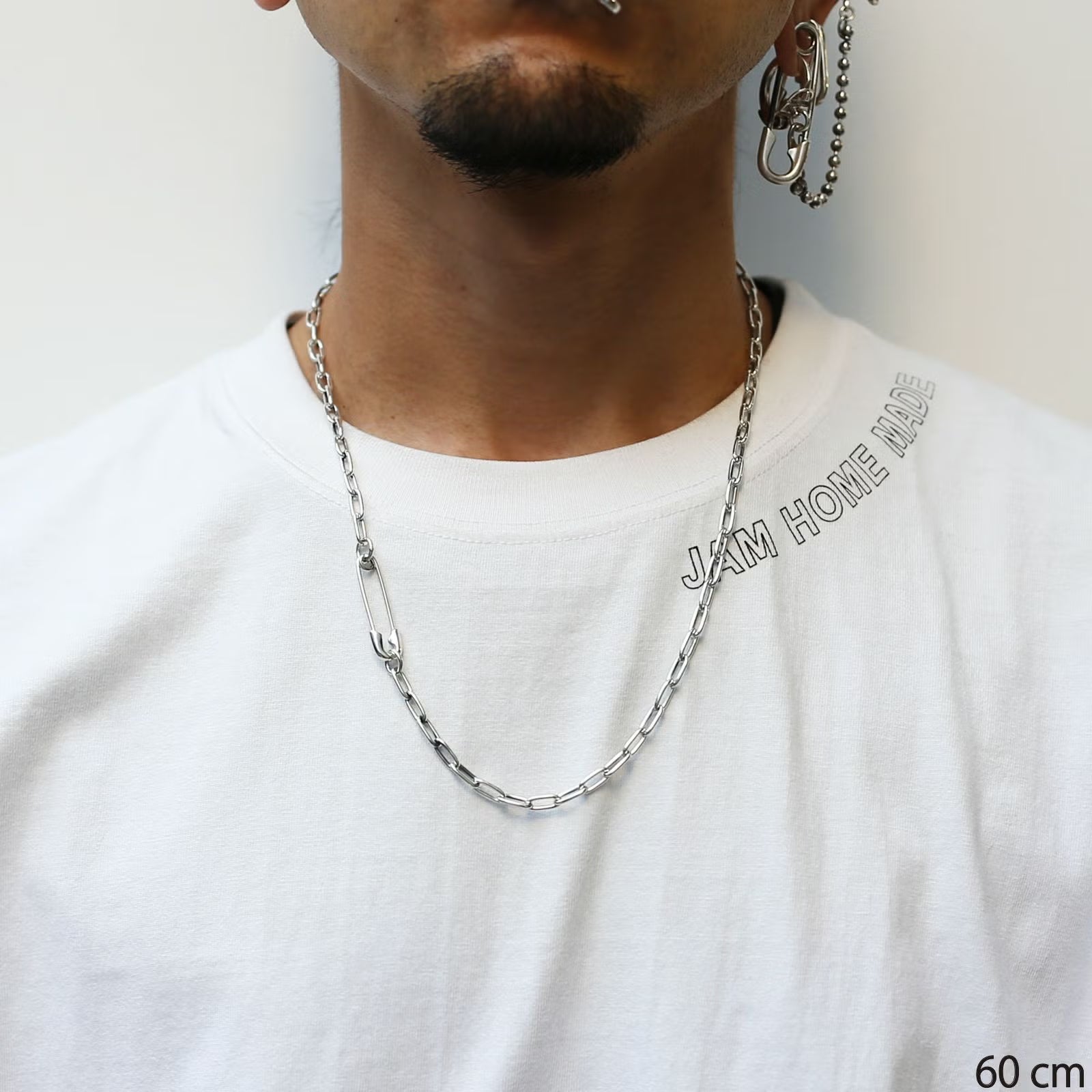 Safety Pin Long Azuki Chain Diamond Necklace M - Silver (Smoked Finish)