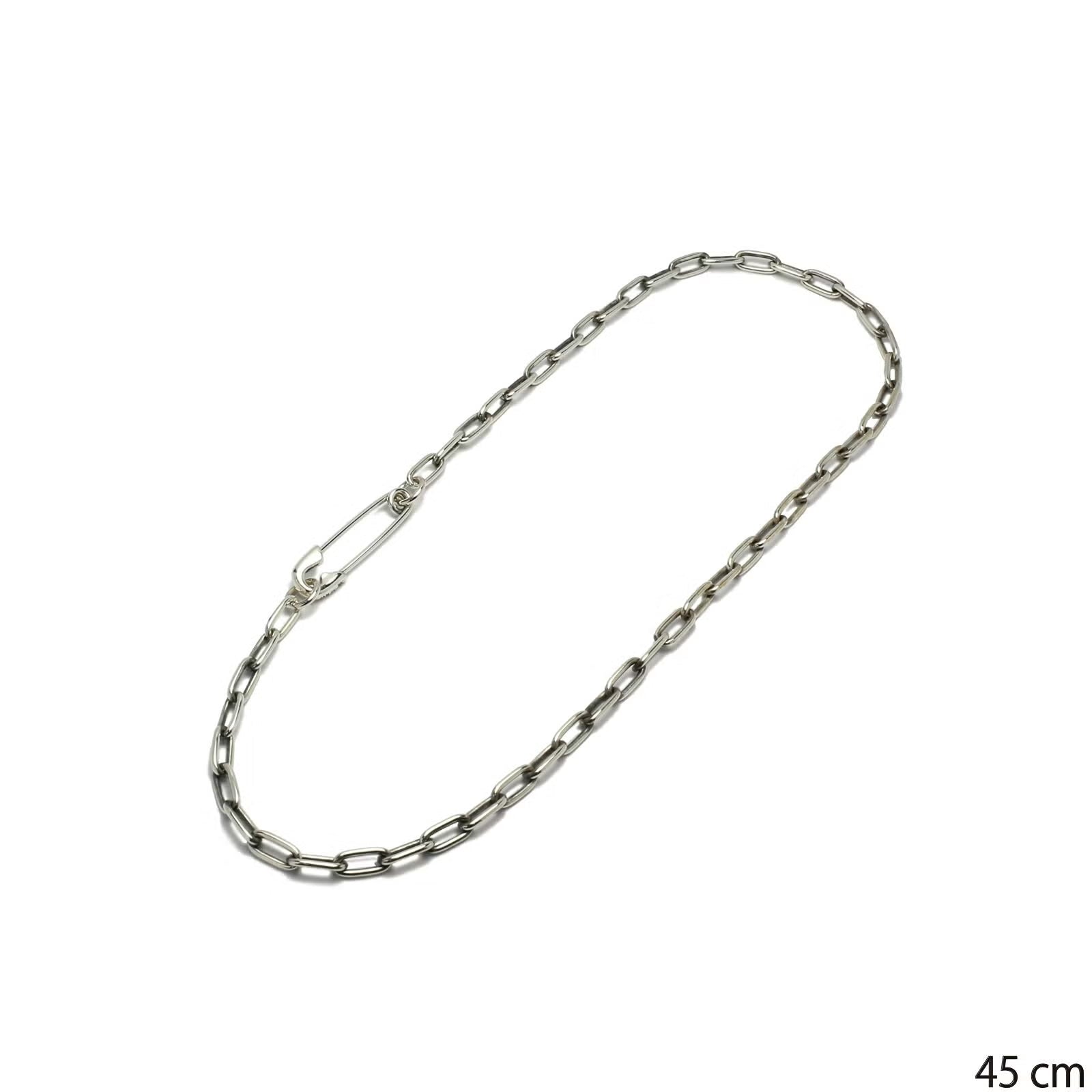 Safety Pin Long Azuki Chain Diamond Necklace M - Silver (Smoked Finish)
