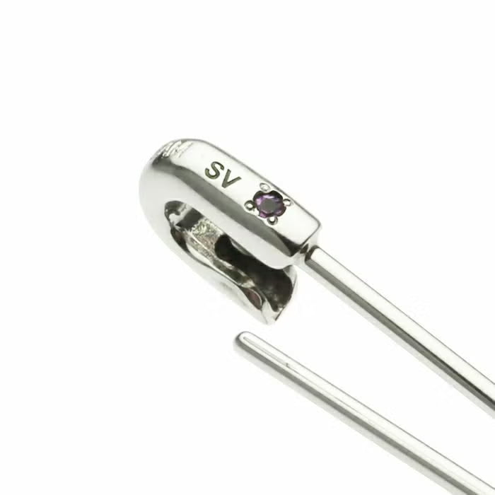 Birthstone Safety Pin Earring M - Silver (Single Ear)