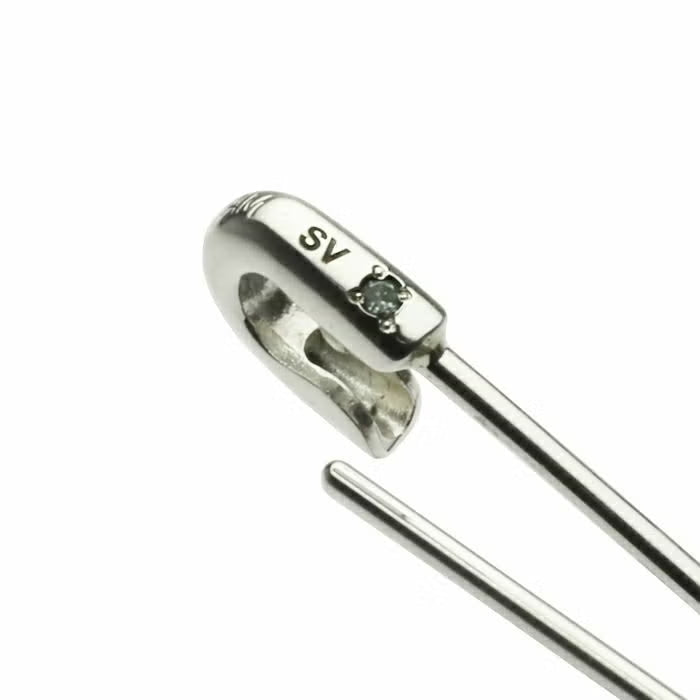 Birthstone Safety Pin Earring M - Silver (Single Ear)