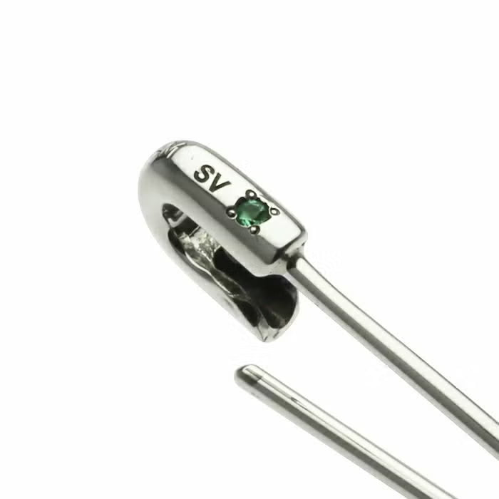 Birthstone Safety Pin Earring M - Silver (Single Ear)