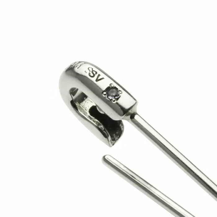 Birthstone Safety Pin Earring M - Silver (Single Ear)