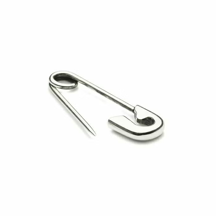 Birthstone Safety Pin Earring M - Silver (Single Ear)