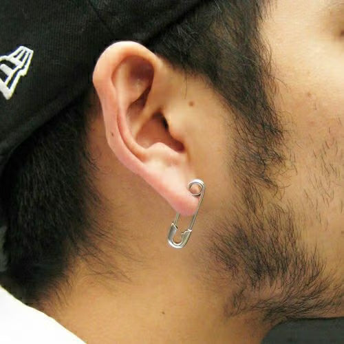 Birthstone Safety Pin Earring M - Silver (Single Ear)