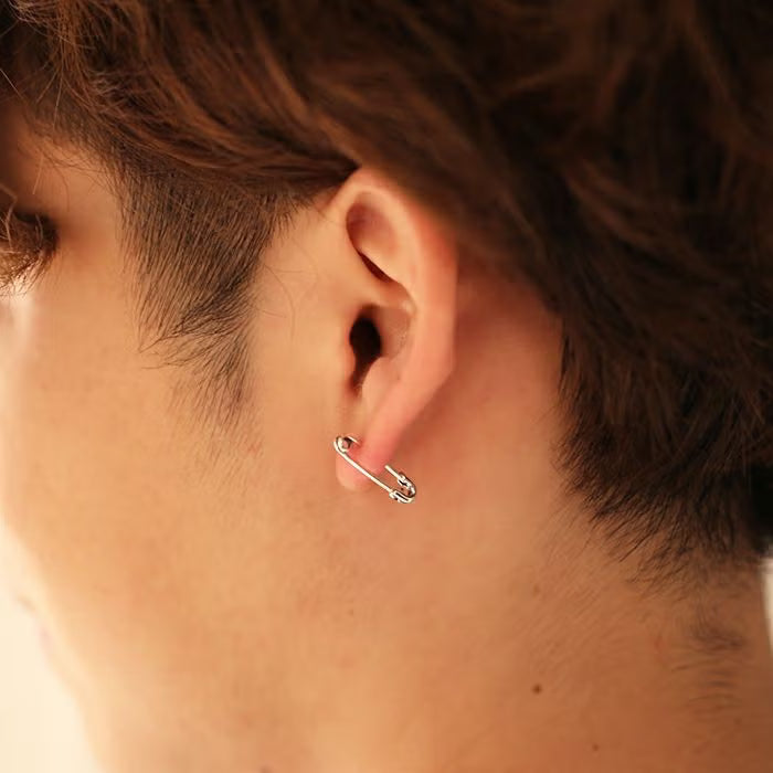 Birthstone Safety Pin Earring XS - Silver (Single Ear)