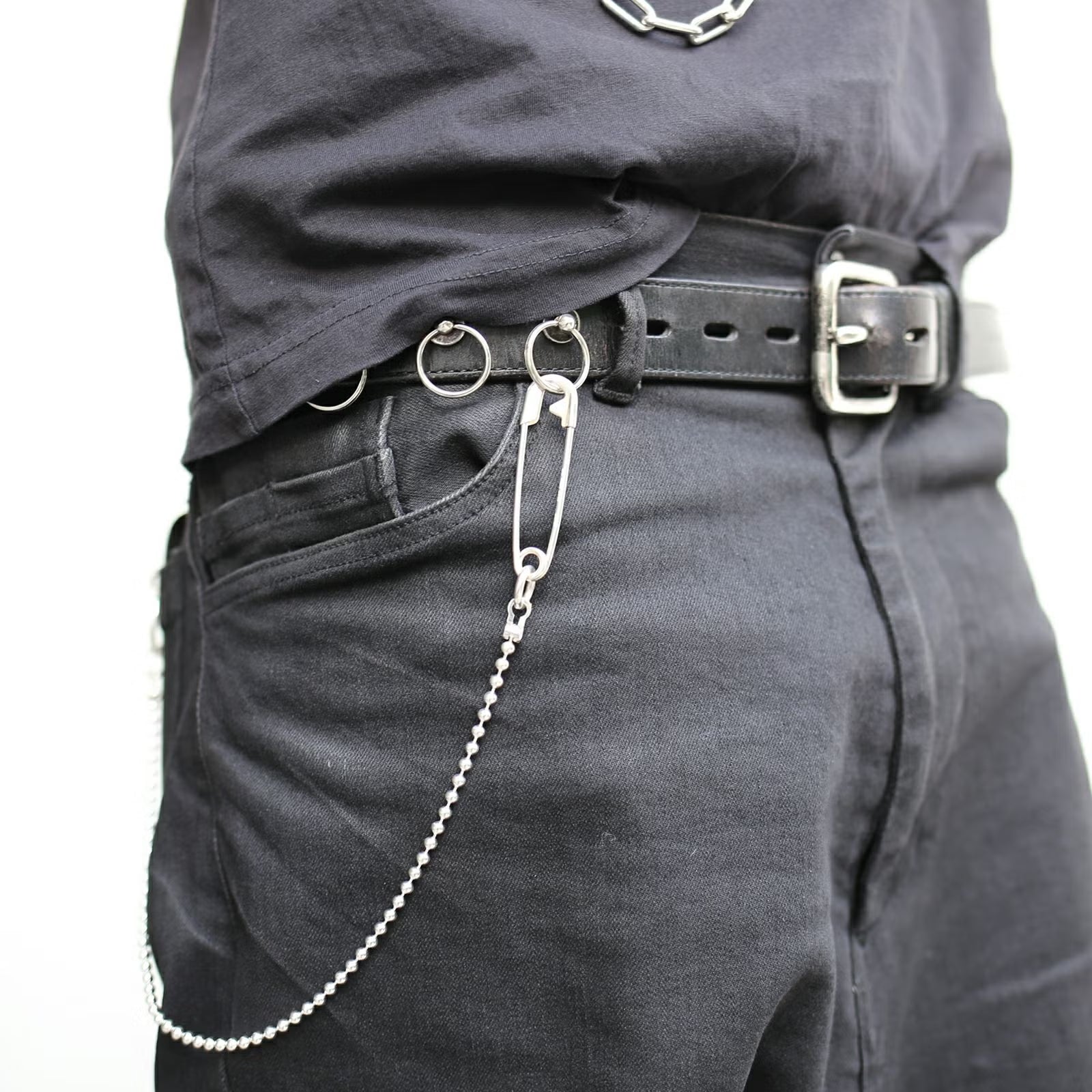 安全別針球形錢包鏈 S - 925 銀