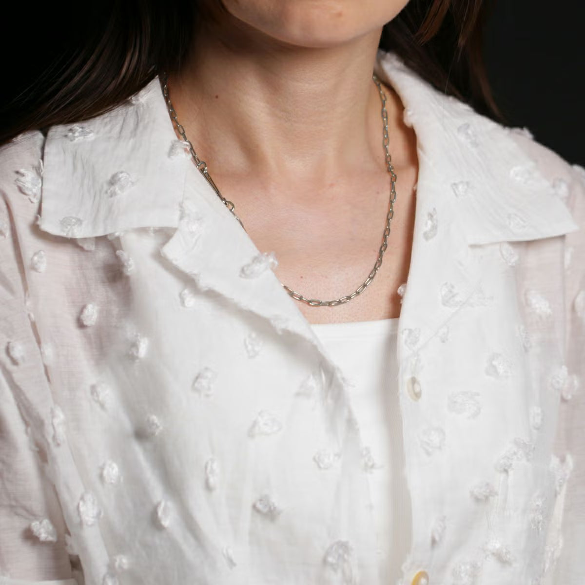 Safety Pin Long Azuki Chain Diamond Necklace S - Silver (Mirror Finish)