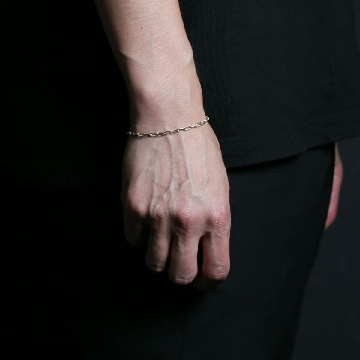 Long Safety Pin Azuki Chain Diamond Bracelet S - Silver (Mirror Finish)