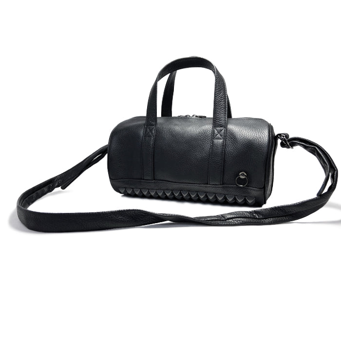 ENDURE Leather Studded 2-Way Drum Bag Shoulder Bag S - Black