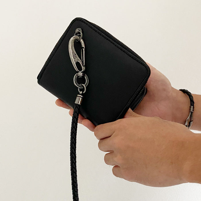 Braided Leather Wallet Cord - Black