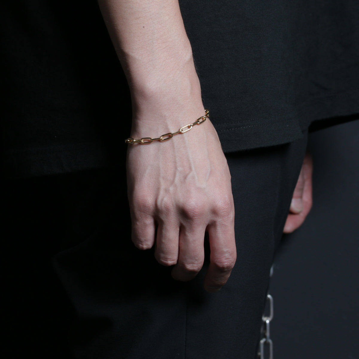 Long Safety Pin Azuki Chain Diamond Bracelet M - Gold