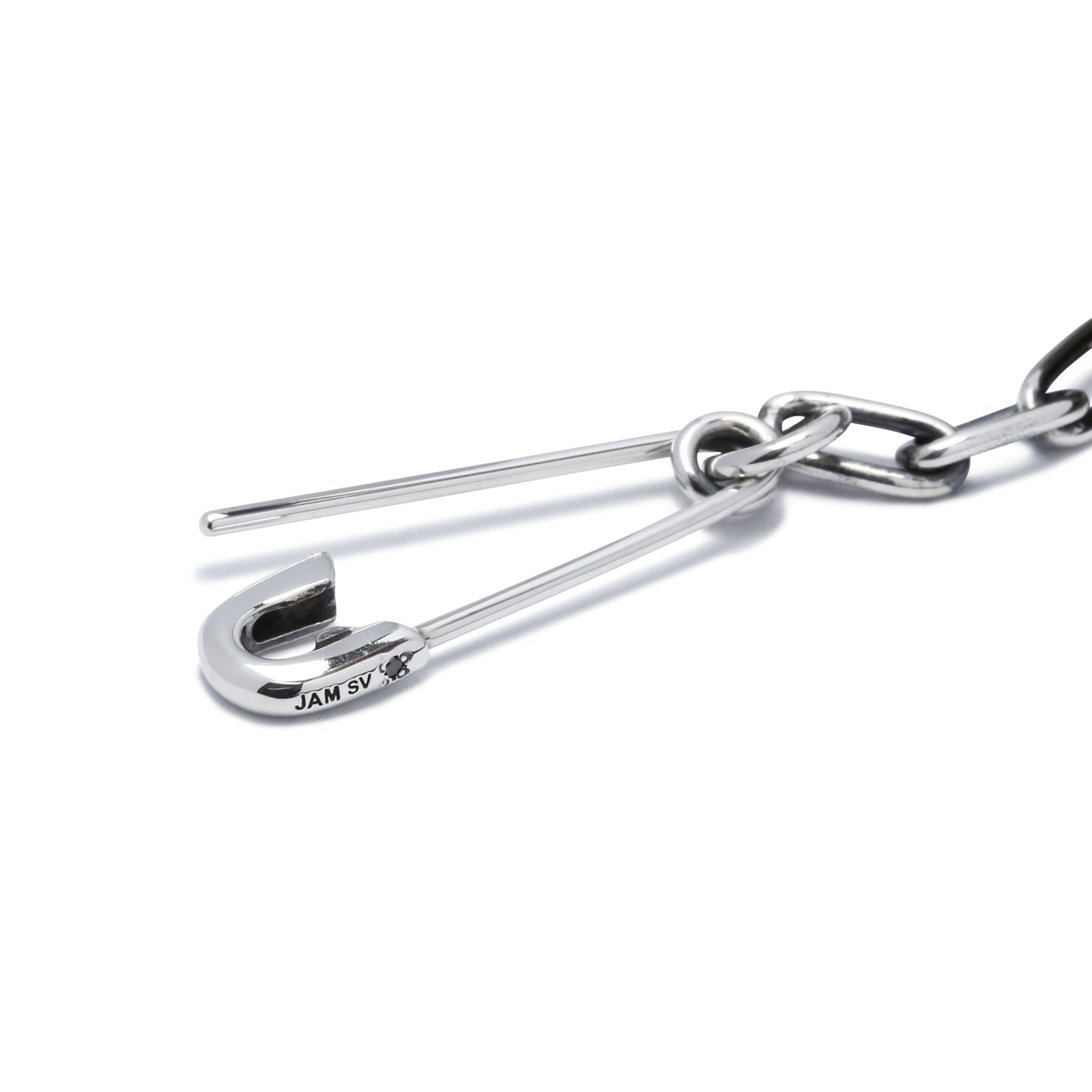 Long Safety Pin Azuki Chain Diamond Bracelet M - Silver (Smoked Finish)