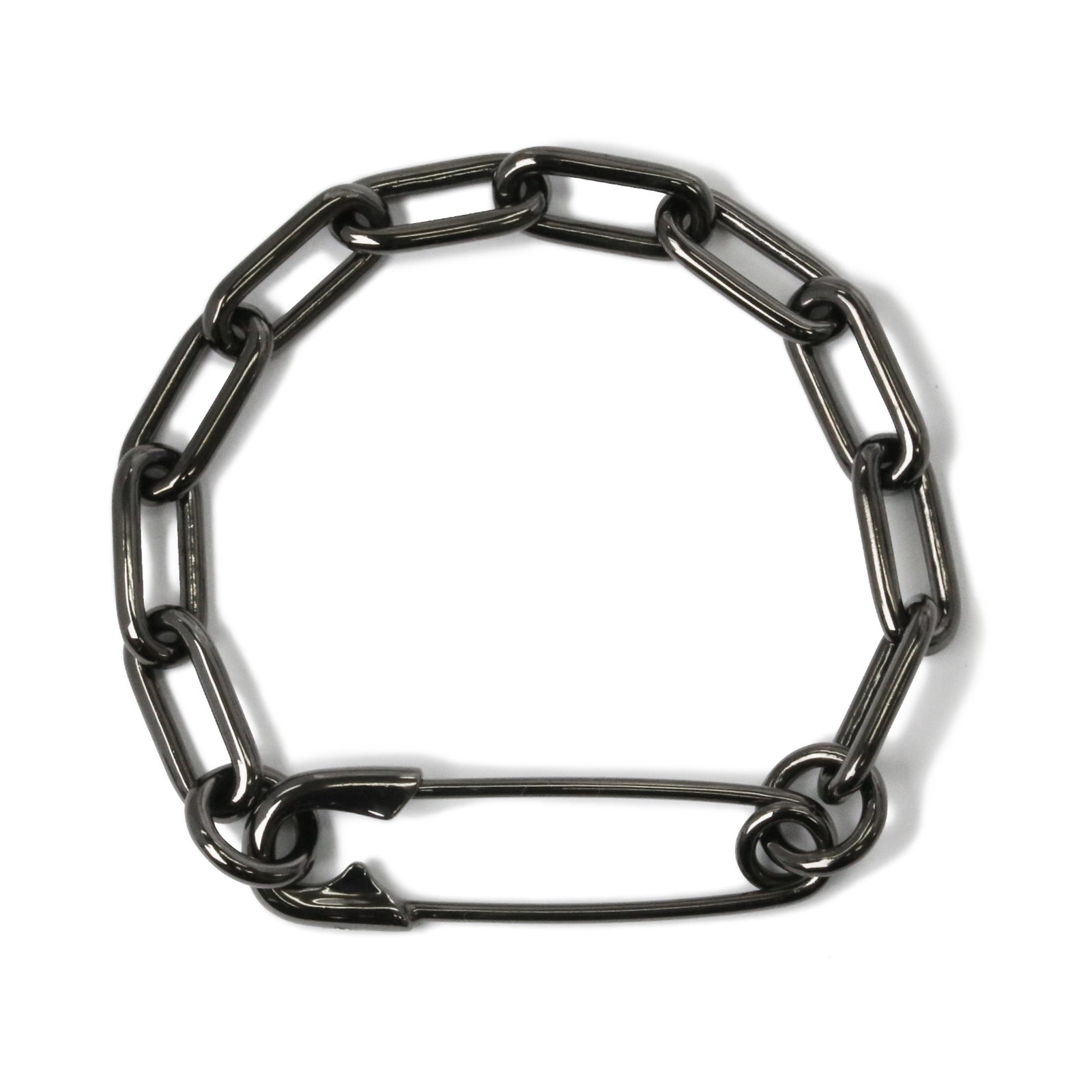 Long Safety Pin Azuki Chain Diamond Bracelet L - Black