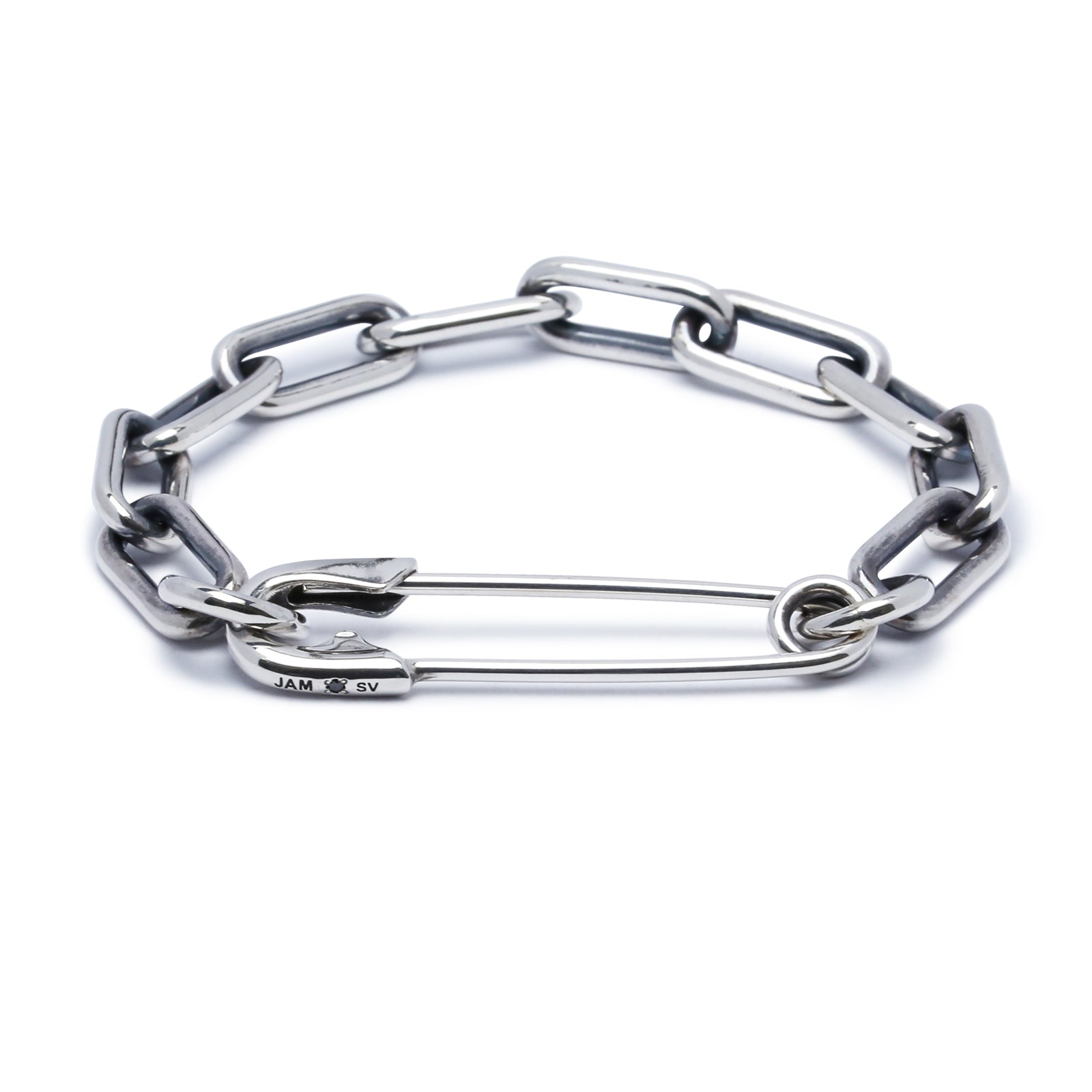 Safety Pin Azuki Chain Diamond Bracelet L - Silver