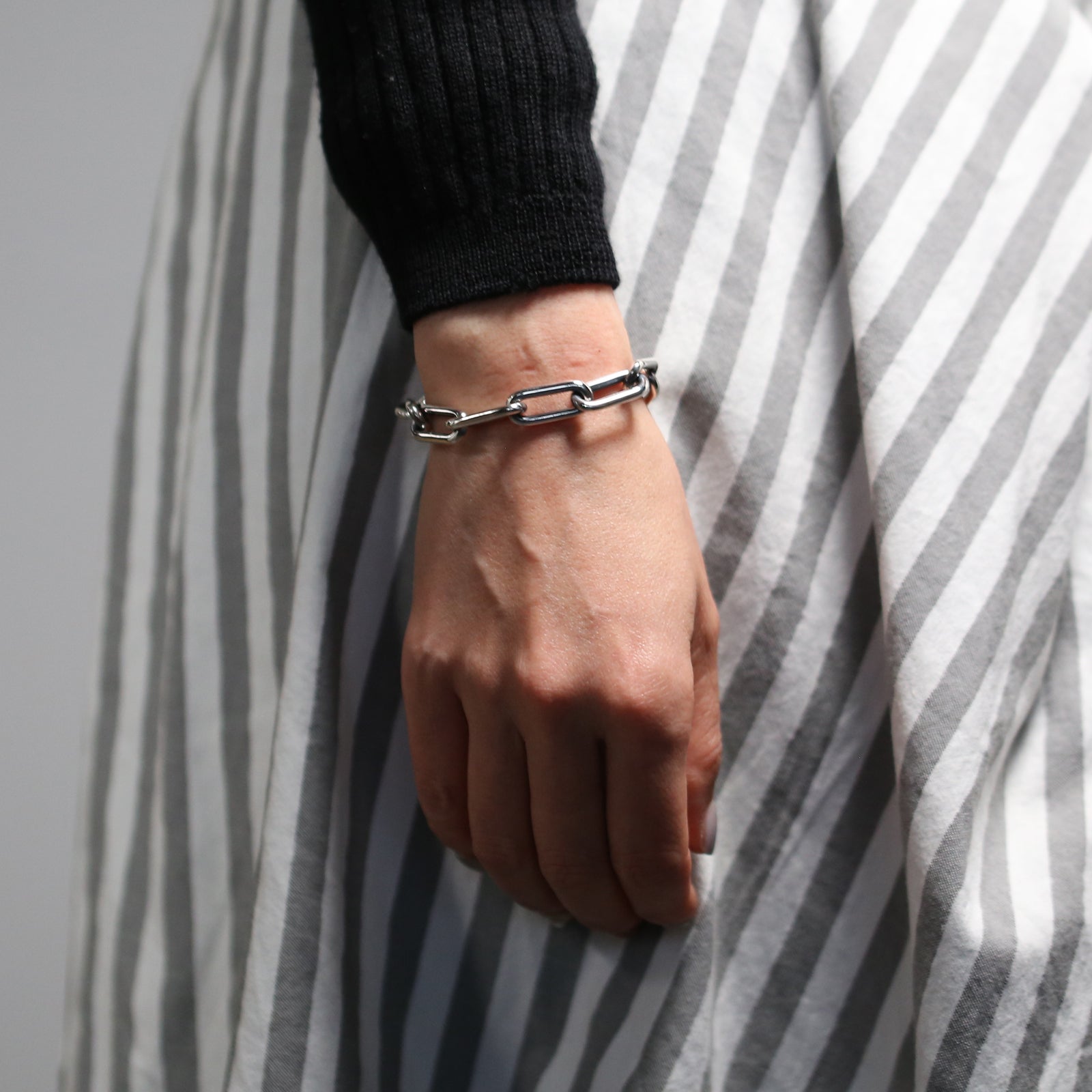 Safety Pin Azuki Chain Diamond Bracelet L - Silver