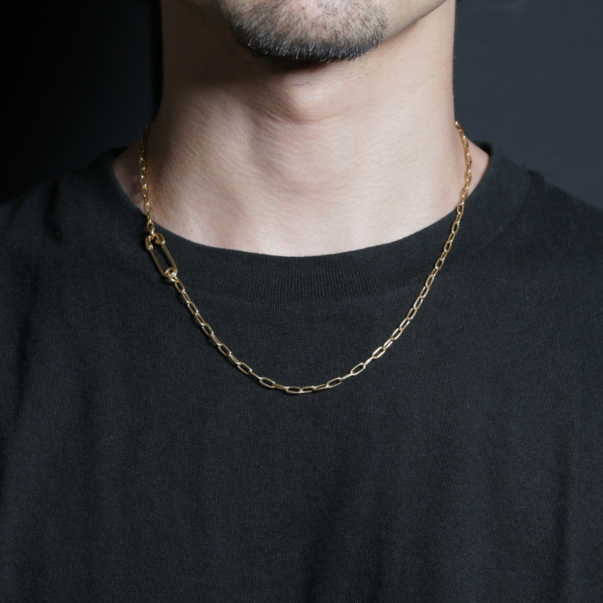 Safety Pin Long Azuki Chain Diamond Necklace S - Gold