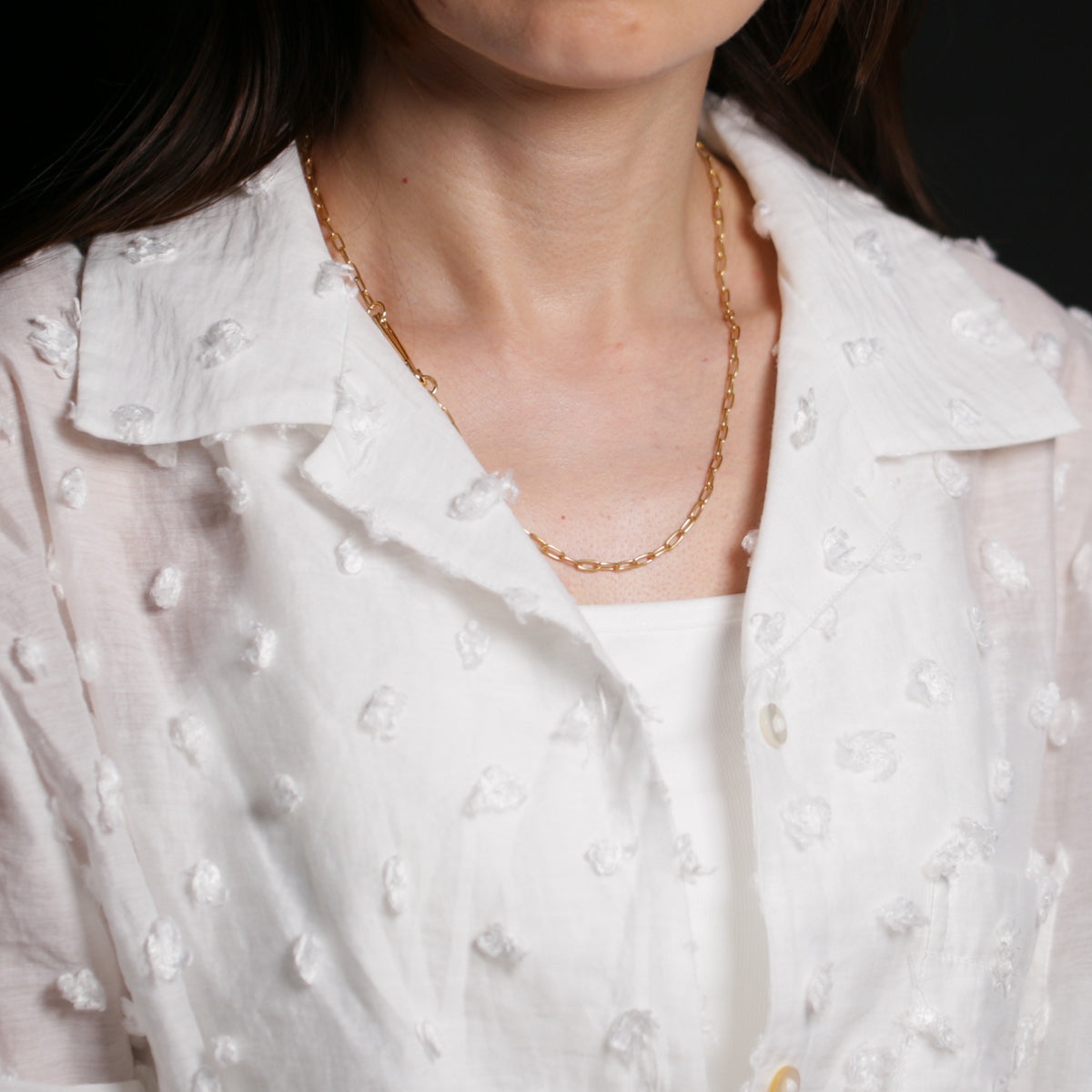 Safety Pin Long Azuki Chain Diamond Necklace S - Gold