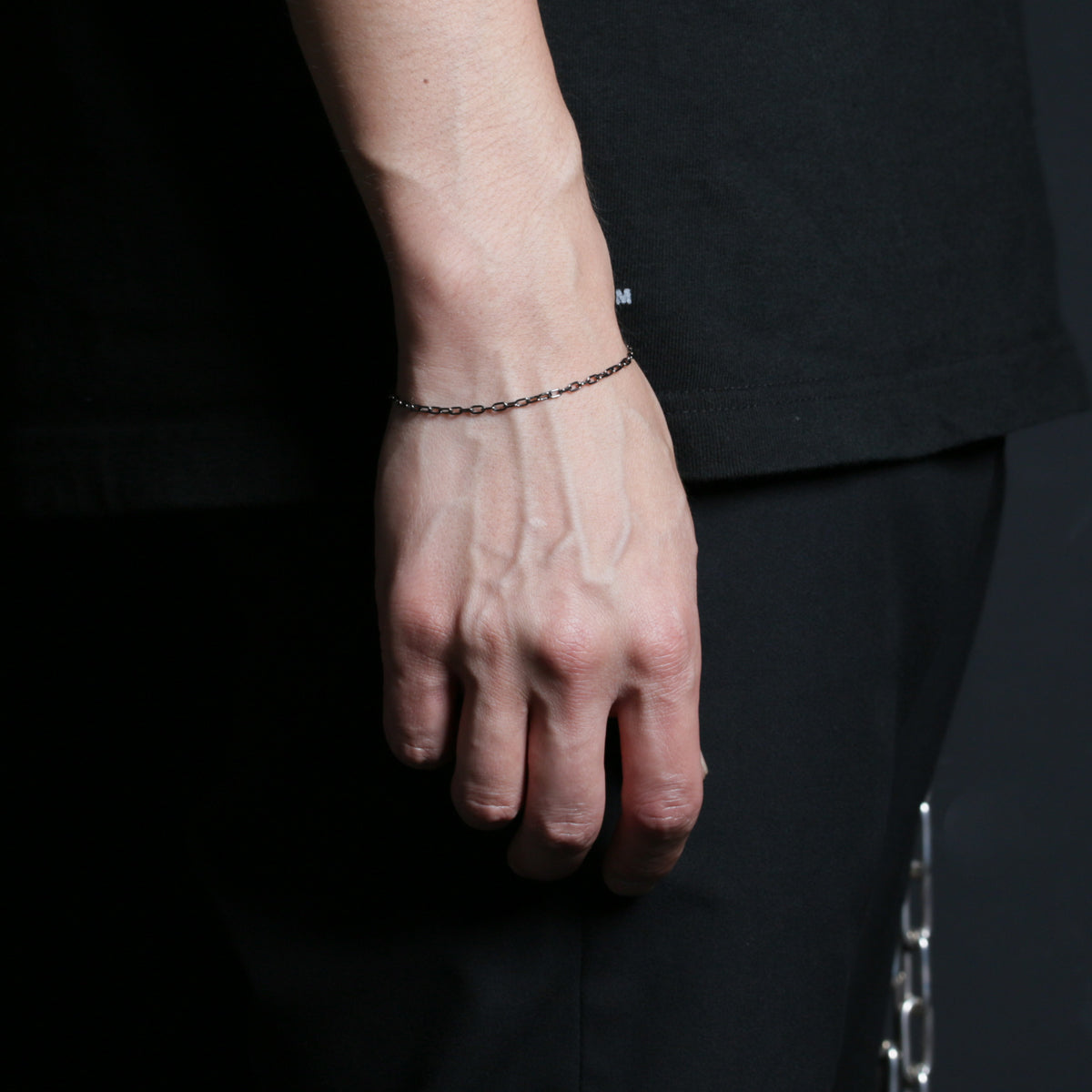 Safety Pin Long Azuki Chain Diamond Bracelet XS - Black