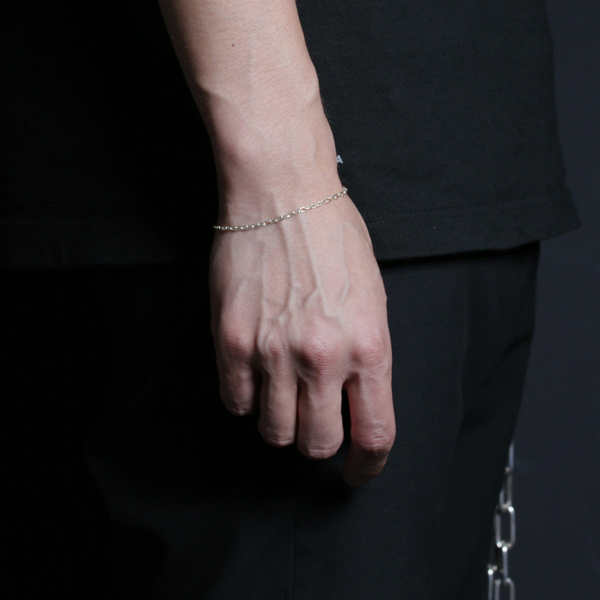 Safety Pin Long Azuki Chain Diamond Bracelet XS - Silver (Mirror Finish)