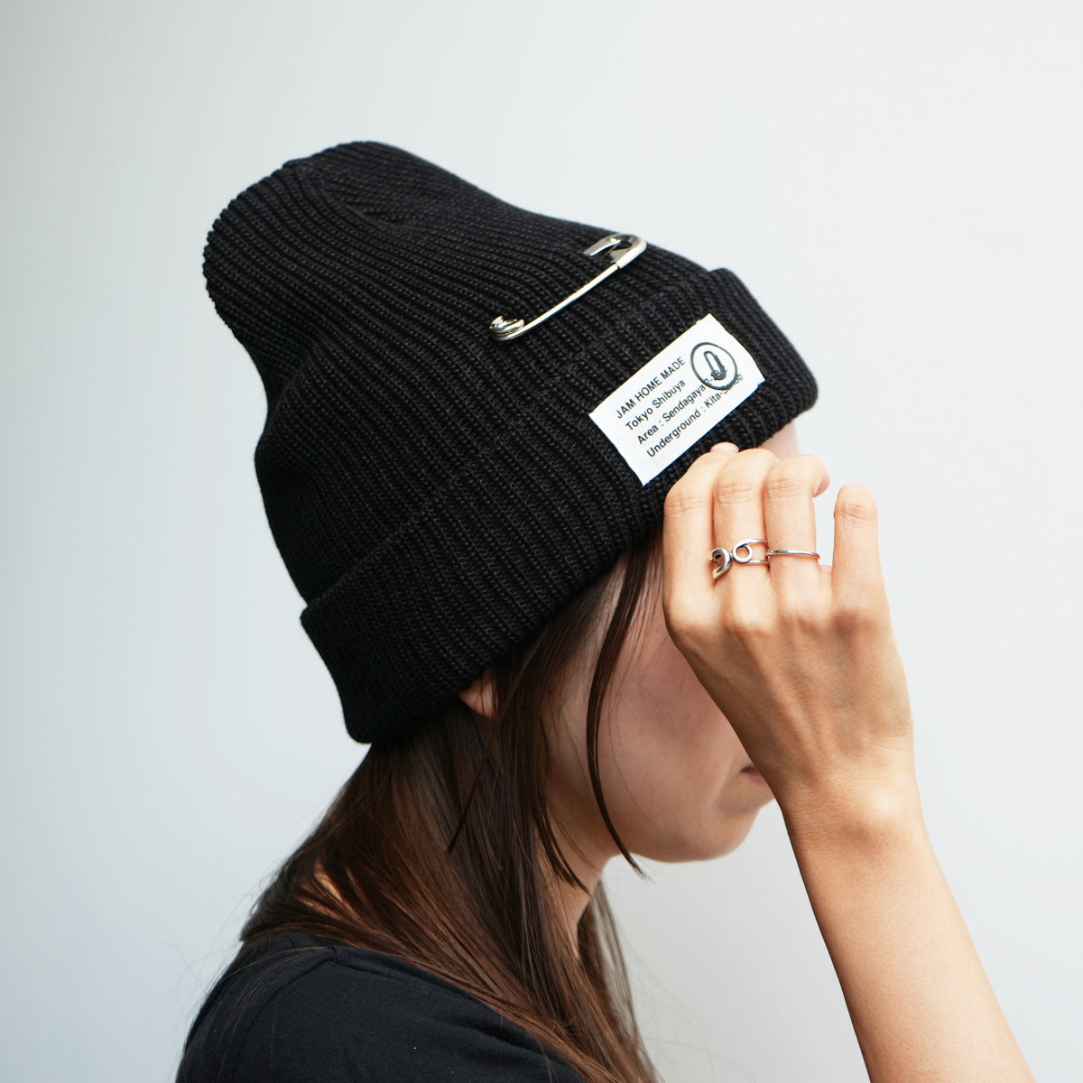 CA4LA Safety Pin JAM SHOP Knit Cap - Black