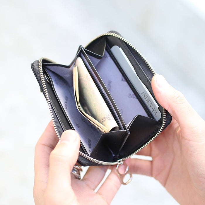 Inden - Indenya Round Zipper Tri-Fold Wallet, Check Pattern / Coin Purse/Mini Wallet